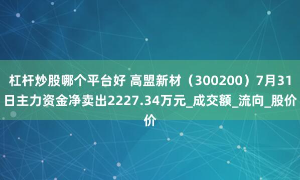 杠杆炒股哪个平台好 高盟新材（300200）7月31日主力资金净卖出2227.34万元_成交额_流向_股价